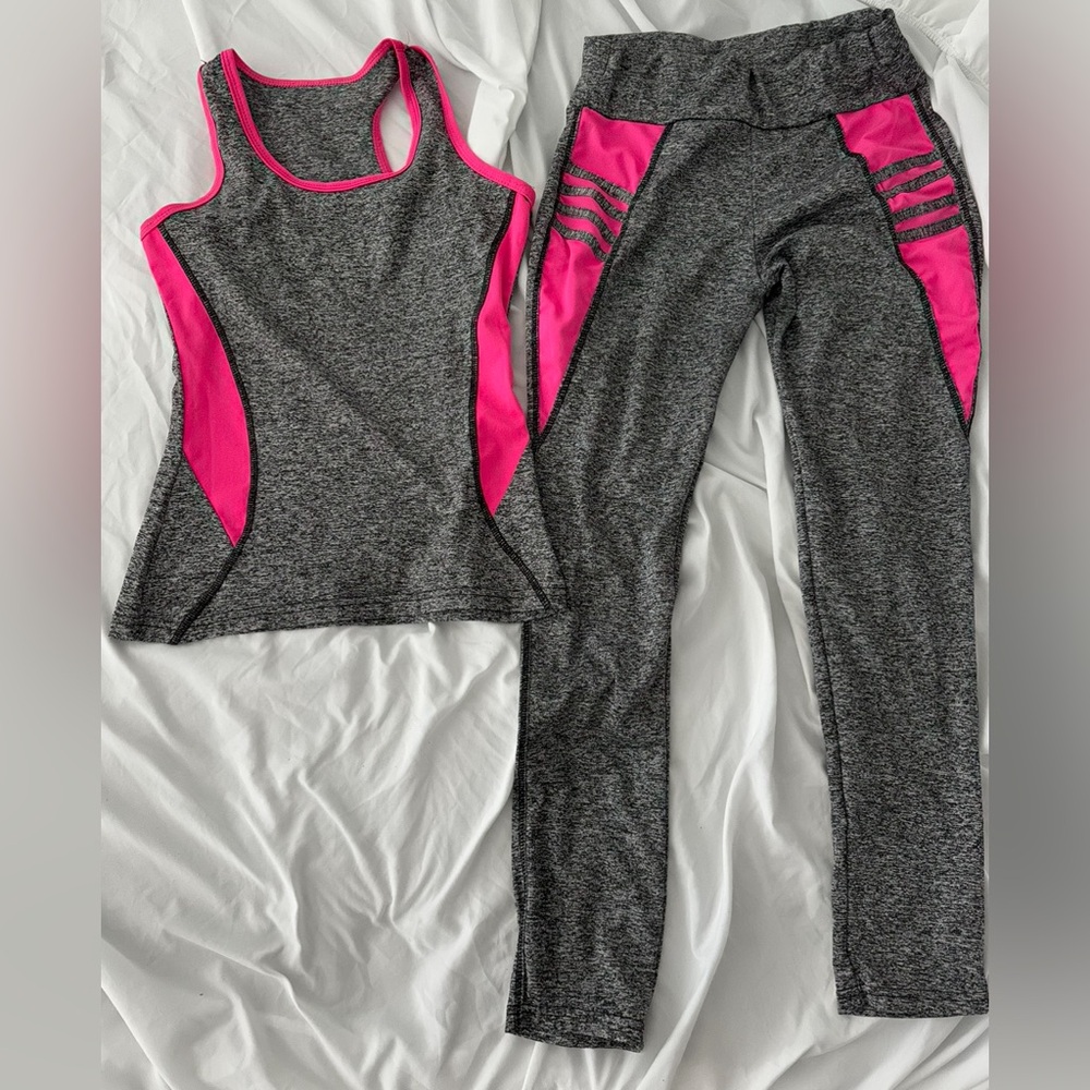 Pink and Gray Workout Set, 2 Piece Set, Leggings and Matching Tank Top Incuded